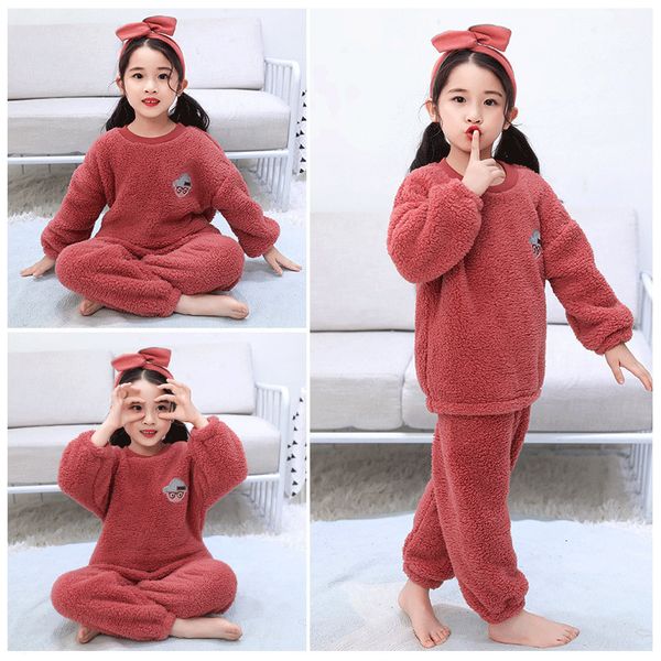 Pijamas Conjunto de pijamas para niños y niñas, pijamas de invierno para niños, ropa de dormir de lana Coral de manga larga, Tops bonitos, pantalones, ropa de noche para dormir de otoño para bebé 230222