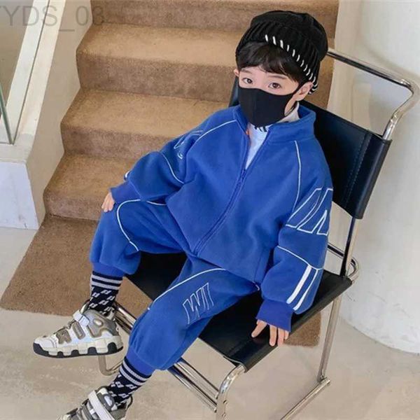 Pajamas Boys Suit Coat+pantalones algodón 2pcs/sets2022 en stock Spring Autumn Sports Sets School Home Children Clothingzln231222