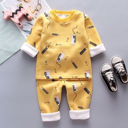 Pajamas Cartoon Baby Girl Pajamas Winter Warm Children Cloth Boy Pajama Juego de algodón de manga larga Topspants Clothing 1-4 años 230222