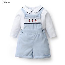 Pyjama Celana Porte-Jarretelles Musim Semi Gugur Setelan Baju Imprimer Lengan Penuh Romper Anak Perempuan Bayi Laki laki Set Sweter Bordir 230516