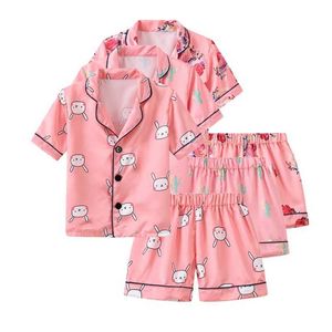 Pyjamas enfants garçons filles pyjamas enfants pyjamas artificiel en satin tops motifs à manches courtes