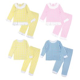 Pyjamas Enfants à manches longues Gingham Coton PJS Set frères et sœurs assortis pour enfants Loungewear Girls Pâques Pajamas 230224