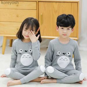Pyjama's Kinderpyjama Winterkledingset voor jongens Meisjes Tops + broek 2 stuks Nachtkleding Pak Cartoon Kat Totoro Katoen KinderpyjamaL231109