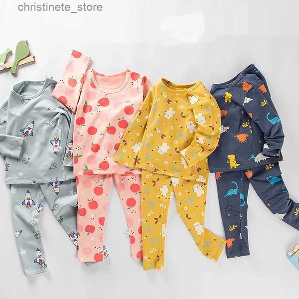 Pijamas Pijamas de otoño para niños, conjunto de ropa para niños y niñas, ropa de dormir de dibujos animados, Top de manga larga para niños + pantalones, trajes de pijamas, ropa de noche para bebés