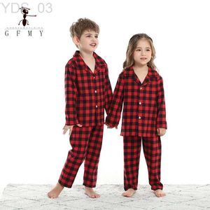 Pyjama's Kledingpak voor kinderen thuiskleren Plaid Single Breasted Shirt and Pants Kid's Pyjama's Casual tweedelige set 1-8YZLN231222