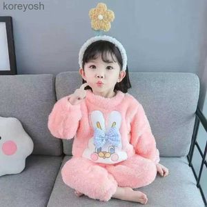 Pyjama's voor kinderen thuispak meisjes herfst/winter Koreaanse editie verdikte baby koraalfleece tweedelige nachtkleding setL231109