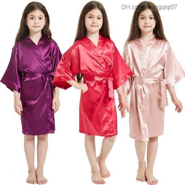 Pajamas Vestido de fiesta para niños Red Pink Purple Purple Vestido de satén puro Satén Kimono Batio de cumpleaños Pajamas Vestido suave Z230818