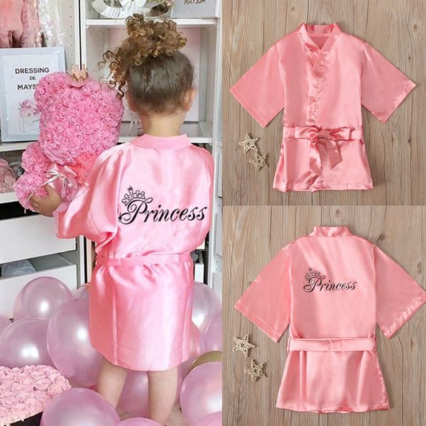 Pyjamas Enfants Robe Solide Soie Satin Kimono Peignoir Anniversaire Pyjama Chemise De Nuit Enfants Vêtements De Nuit Garçon Filles Robes 12 Mois -5 Ans 230628