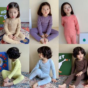 Pyjamas kinderondergoedset herfst huiskleding kinderen voorjaarskleding broek hoge taille buikbuik pyjama's set 230310