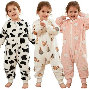 Pyjamas enfants sac de couchage combinaison hiver dessin animé licorne vache chat Onesie flanelle vêtements de nuit bébé fille garçons sommeil 17Y 231124