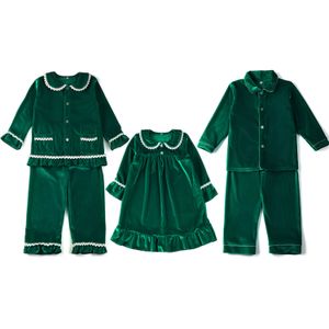 Pijamas para niños XMAS PJS Classic Green Velvet Button Up Niños Niños y niñas Pijamas de Navidad Conjunto de pijamas para bebés 231202