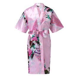Pajamas Vêtements pour enfants Satin Kimono Bathrobe mariée Maid Floral Girl Silk Bathrobe Nocturnal Peacock Robe Birthday