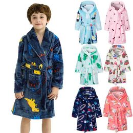 Pajamas para niños Baño de franela Niña niña dibujos animados de pijama con capucha