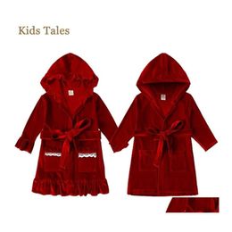 Pyjama Kerstmis Kinderen Baby Meisjes Slaapkleding Rode Veet Lange mouw Hoods Aardigans Lagen Outerwear met Pocket Toddler Set Drop D DHGDE