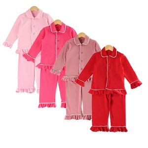 Pyjamas Kerstmis lange mouw knoop omhoog ruche meisjes baby slaapkleding rode jongens pyjama's kinderen blanco pjs 230310