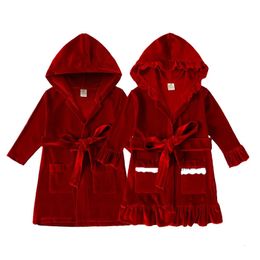 Pyjama Kerst Rode Nachtjapon Pyjama Kinderkleding Winter Warm Fluwelen Nachtkleding Voor Baby Meisjes Jongens Lange Mouw Kinderoutfits 231108