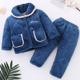 Pyjamas Froid hiver bébé enfant pyjamas Plus velours épaissir fille garçon Homewear sous-vêtement thermique trois couches de chaleur enfants vêtements ensemble 231129