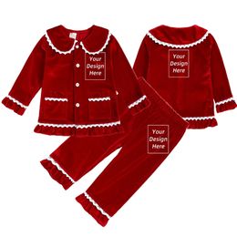 Pyjama's aangepaste kinderen kinderen familie kerstkist gouden fluweel pyjama's rode jongen meisje jurk match kleding gepersonaliseerd kerstcadeau kostuum 220922