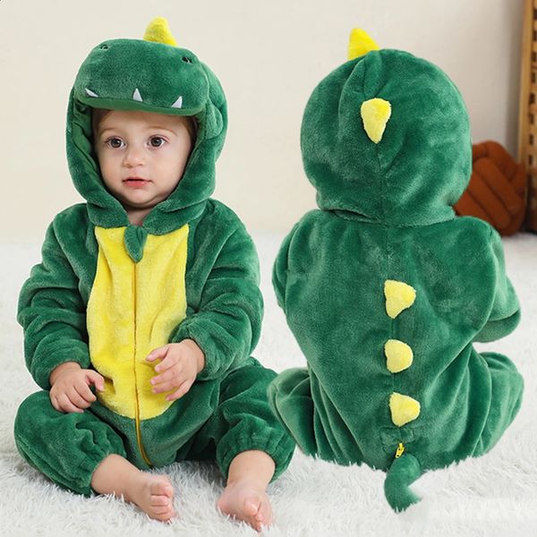 Pyjamas mignons enfants vert dinosaure fermeture éclair à capuche Onesie chemise de nuit élégant doux lâche maison barboteuses pour enfants garçon fille pyjamas 231116
