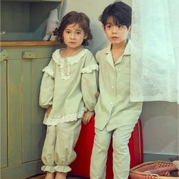 Pyjama's Schattige kinderkatoenen mintgroene pyjamasets voor kinderen. Pyjama's met ruches voor peuters voor meisjes en jongens Slaap Loungewear. Kinderkleding 231117