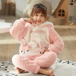 Pijamas lindo conejo niñas conjunto invierno espesar ropa de dormir para niños con capucha niños coral polar bebé ropa de dormir ropa de dormir 231127