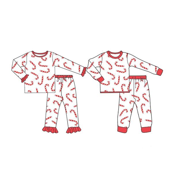 Conception de pyjamas Style de Noël Ensemble de pyjamas frère et sœur Garçons et filles Pantalons longs Ensemble de pyjamas à manches longues motif canne à sucre 231117