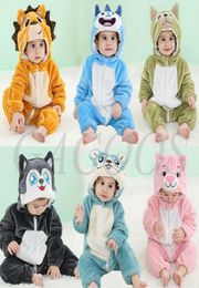 Pyjamas Dome Camera's Babi Girl -kleding Winter Warm flanel Baby jumpsuits Eén stuk kaphooded Animal Cartoon Cosplay Kostuum Kids Ove5281679