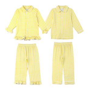 Pyjamas Easter Summer Lemon Gingham Pyjamas Kinderen Brei Cotton Sleepwear Set Girls Long Sleeve Pyjama's 230310