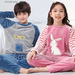 Pyjamas Ensembles de pyjamas en molleton pour filles vêtements de nuit pour garçons hiver chaud enfants pyjamas flanelle Pijamas nouveau vêtement de maison pour enfants 6 8 10 12 14 ans R231214