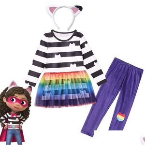 Pyjamas Gabbys Dollhouse Filles Princesse Chats Tastic Robes Pantalons Ensembles Vêtements Enfants Gabby Cosplay Costume Enfants Anniversaire Vêtements Dhivh