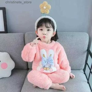 Pyjama Meisjespyjama Kinderthuispak Set Meisjes Herfst/Winter Koreaanse editie Verdikte babykoraalfleece Tweedelige nachtkledingset