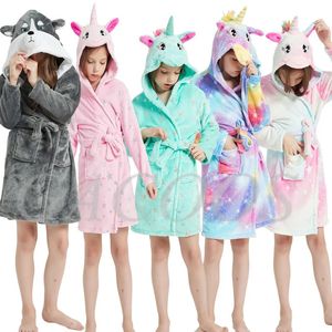 Pyjama fille robe de chambre bébé peignoir licorne enfants peignoir flanelle adolescent sweats à capuche chemise de nuit automne hiver Animal enfants Costume 231128