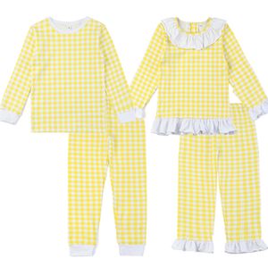 Pyjamas Girls Boys Paas Pyjamas Boutique Kinderkleding Geel Plaid Kids Ruffle Pyjama Set Toddler Sleepwear 12m-12 jaar 230310