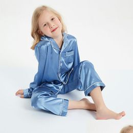 Pyjamas filles garçons satin set de soie pyjama à manches longues pour enfants à manches longues