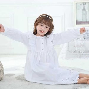 Pyjama Girls avondjurk met geplooide stijl enkellengte zachte katoen losse pyjama's kinderen