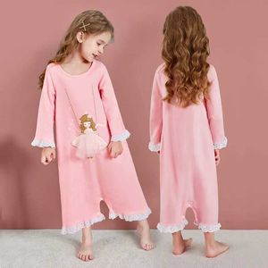 Pyjamas Girls Pyjamas 2022 Spring Childrens Pyjamas Pink Cartoon Princess Lange mouwen Lange mouwen één stuk pyjama's 3-12 jaar oude kinderen Pajamasl2405