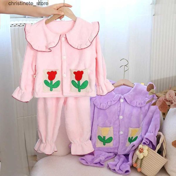 Pijamas Conjuntos de pijamas para niñas Otoño Invierno Ropa de dormir para niños Chicas de moda Pijama cálido Grueso Coral Fleece Conjuntos de ropa para niños R231214