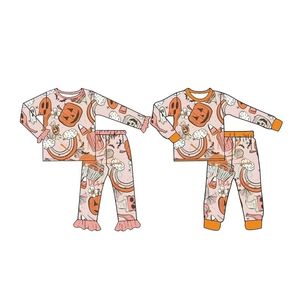 Pyjamas Halloween Pyjama Boutique Baby Boy Girl Set Spooky Pumpkin Print Orange Crewneck broer of zus slaapkleding tracksuit 230818