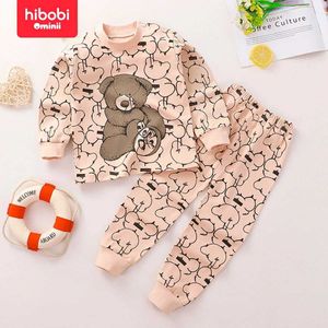 Pyjamas Hibobi 2-delige 100% katoenen kinderen comfortabele ronde nek warme huiskleding set schattige beren pyjama's en pyjama's set wx5.21