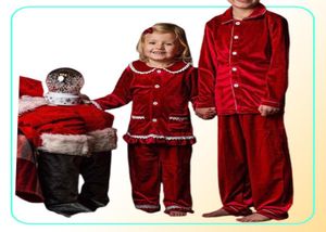 Pyjama's Kids Baby Boy Girls Velvet Christmas Pyjama's Set Toddler Lange mouw knop Down Lace Tops broek PJ's slaapkleding kleding T2210132466126