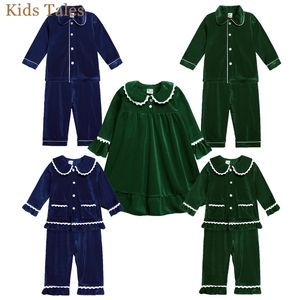 Pyjamas Kids Baby Boy Girls Velvet Christmas Pyjama's Set Toddler Lange mouw knop Down Lace Topspants Kinderen PJS Sleepwear Kleding 230310