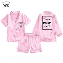 Pyjama's voor jongens, meisjes, op maat gemaakte satijnen pyjama's voor kinderen, voeg uw ontwerp toe Effen Pjs-kleding, peuter DIY, gepersonaliseerde zijden nachtkleding 231012