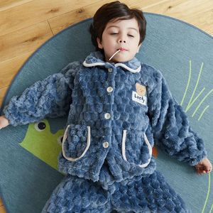 Pyjama's Kinderen Jongens Meisjes Flanel Dikker Set Herfst Winter Baby Cartoon Lange Mouw Revers Tops Met Broek Slapen Kleding sets 231127