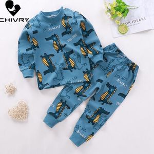 Pyjamas Kids jongensmeisjes pyjama sets cartoon print lange mouw schattige t-shirt tops met broek peuter baby herfst slaapkleding 230509