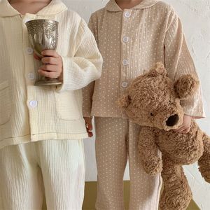 Pijamas Ropa para niños Niñas Loungewear Primavera Hilo de algodón Polka Dot Boy Pijama Traje para bebés Casual Sólido Ropa para niños pequeños 230511