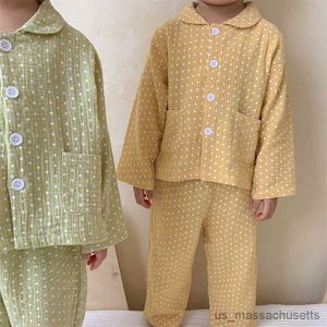 Pyjama's Kinderkleding Meisjes Loungewear Lente Katoenen Garen Stip Jongen Pyjamapak voor baby's Casual Effen Jonge kinderkleding R231108
