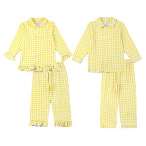Pyjamas Enfants Pyjamas de Pâques pour Garçons et Filles Imprimé à Carreaux Vichy en Jaune Pyjamas Assortis Frères et Sœurs 230310