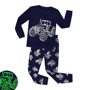 Pyjamas Kids Love 2pc Full Sleeve Boys and Girls Pyjama Sets Children Glow In The Dark Tractor Dinosaur PJ Gifts Infantil Pijama 220922