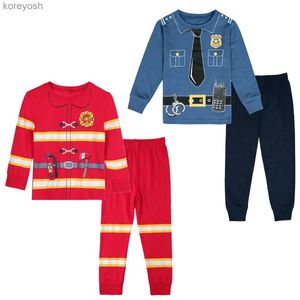 Pyjama's Kinderpyjama's Halloween Nachtkleding Jongens Politieagent Politie Cosplay Pijamas Brandweerman Pyjama Kinderen Lange Mouw Tops+Broek 2pcsL231109