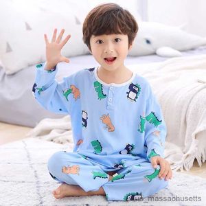 Pijamas Conjuntos de pijamas de verano para niños, estampado de dinosaurios de dibujos animados, algodón transpirable para niños, manga larga, fino, 2 piezas para 1, 2, 4, 5, 6, 7, 8, 9, 10 años